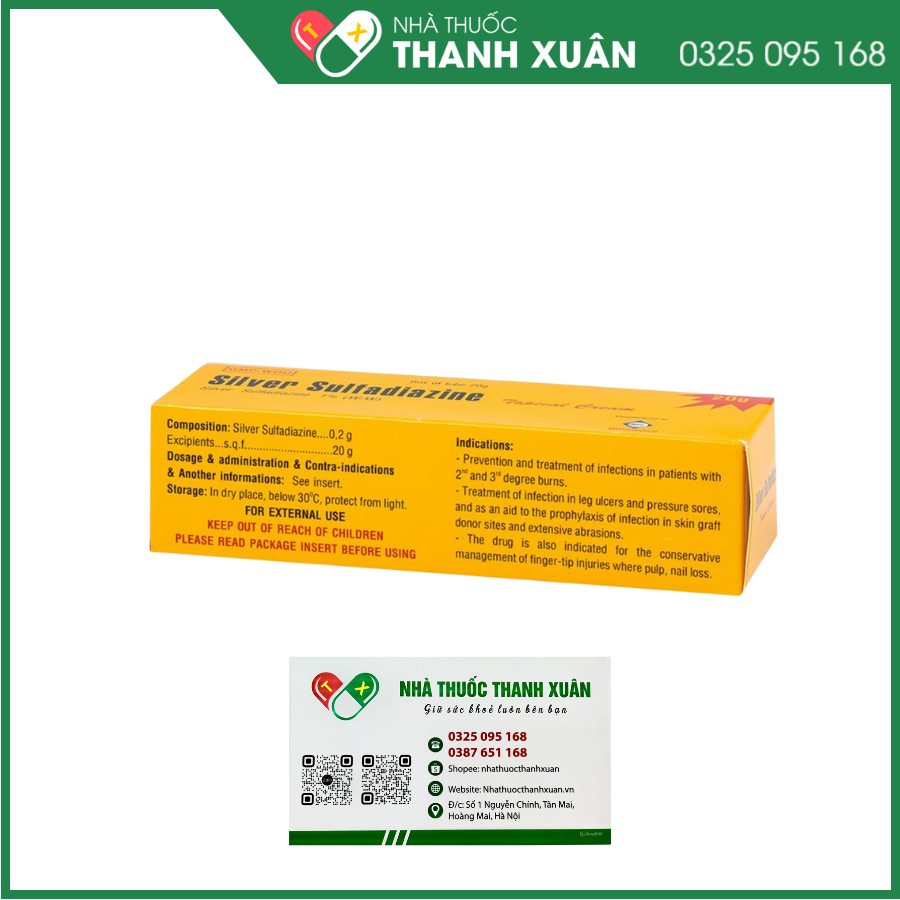 Kem bôi Silver Sulfadiazine 1% phòng và điều trị nhiễm khuẩn ở người bệnh bỏng độ 2 và độ 3, loét tỳ đè